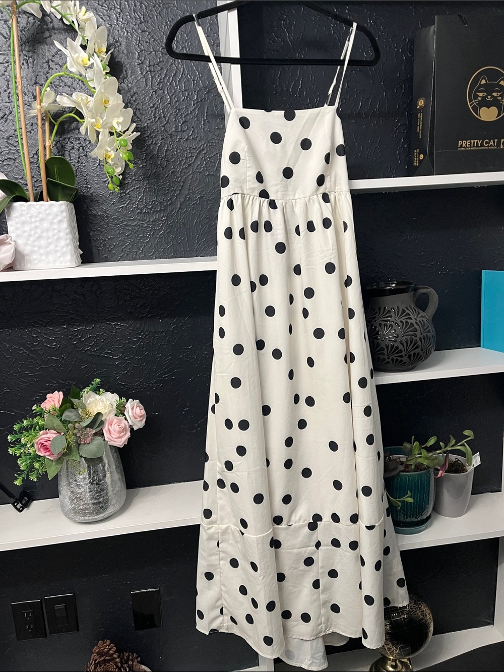 White Maxi Dress with Black Polka Dots